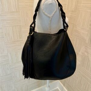 Vintage Y2K Black Leather Hobo Bag Tassel Gold Hardware Braided Strap🔥